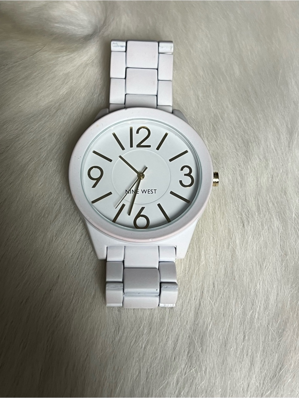 Nine West White Resin Bracelet Watch with Gold Accents